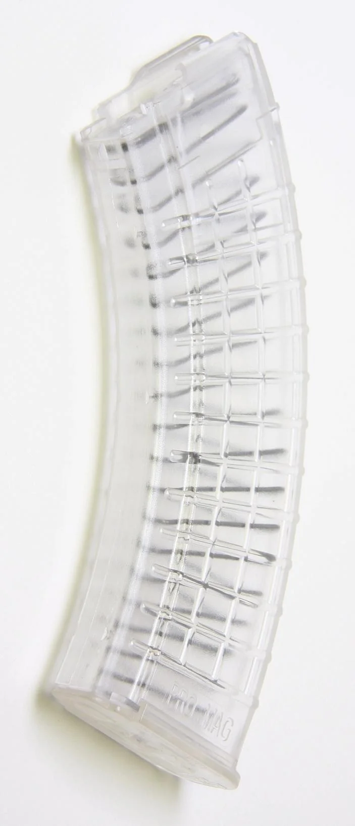 ak-47-30-round-7-62x39mm-clear-polymer-magazine-primary ProMag AK-47 Magazine, clear polymer curved magazine in side view