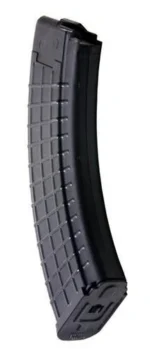 ProMag AK-47 Magazine, smoke polymer curved front view with ribbed body