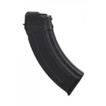 Promag AK-47 Magazine, black curved magazine in three-quarter view with ribbed body