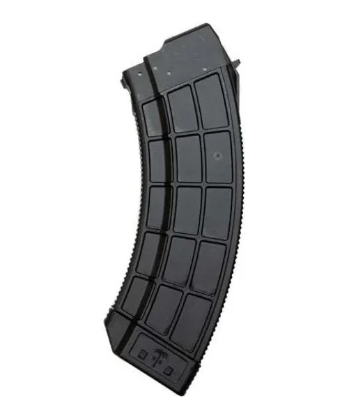 Century Arms US Palm AK30R Rifle Magazine, curved black magazine in side view