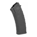 MAGPUL PMAG 30 AK74 black curved magazine, angled side view with textured panels