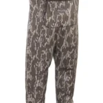 Allen Sequatchie 3.5mm Waders in Mossy Oak camouflage, front view with suspenders and black boots