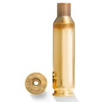 Alpha Munitions Ultra Premium Brass Cartridge Cases, one upright brass case and one base view