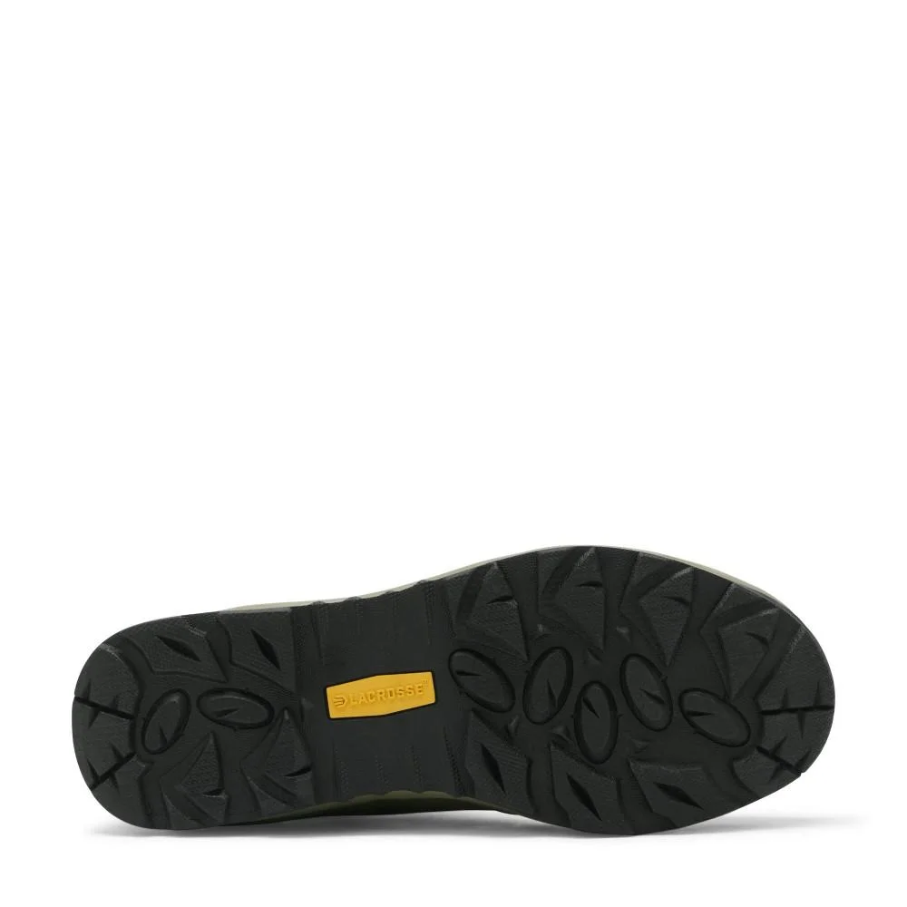 alphaterra-6-mossy-oak-boots-primary-1 Lacrosse AlphaTerra Boot, bottom view of black patterned outsole with orange logo