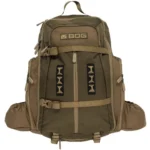 AOB BOG Hunting Aluminum Stay Day Pack FDE, front view with straps, buckles and side pockets