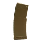Amend2 AR-15 Mod-A Rifle Magazine, coyote front three-quarter view with curved body