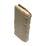 MAG AMEND2 SR25/AR10 7.62 FDE 20RD tan magazine, angled top and side view