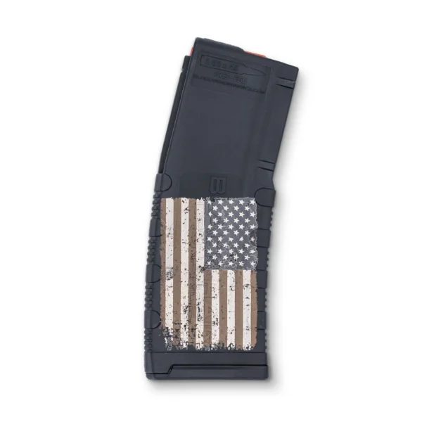 Black Rain Ordnance American Flag AR Magazine, front view with distressed flag design