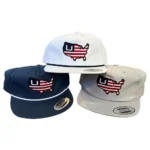 Huk American Rope Hat, white front view with flat brim, rope trim and red, white and blue patch
