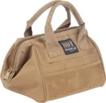Bulldog Cases Ammo & Accessory Bag, tan angled view with carry handles, zippers and mesh pocket