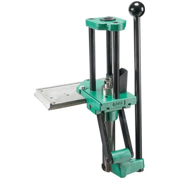 RCBS AmmoMaster 2 Single Stage Press, green press with black handle and silver tray
