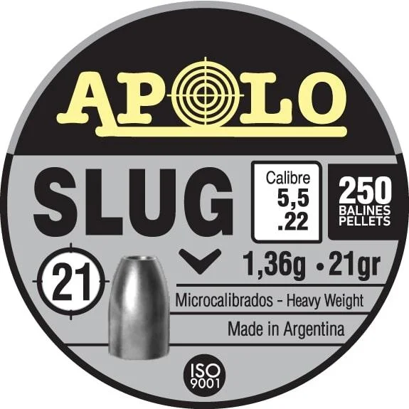 Hatsan Apolo Slug Air Rifle Pellets, round black and silver tin lid with pellet graphic