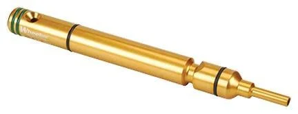 AOB Wheeler Engineering Delta Series AR10 Bore Guide, angled view of gold rod with green O-ring