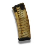 ProMag AR-15 Rifle Magazine transparent amber curved magazine, angled view with visible spring