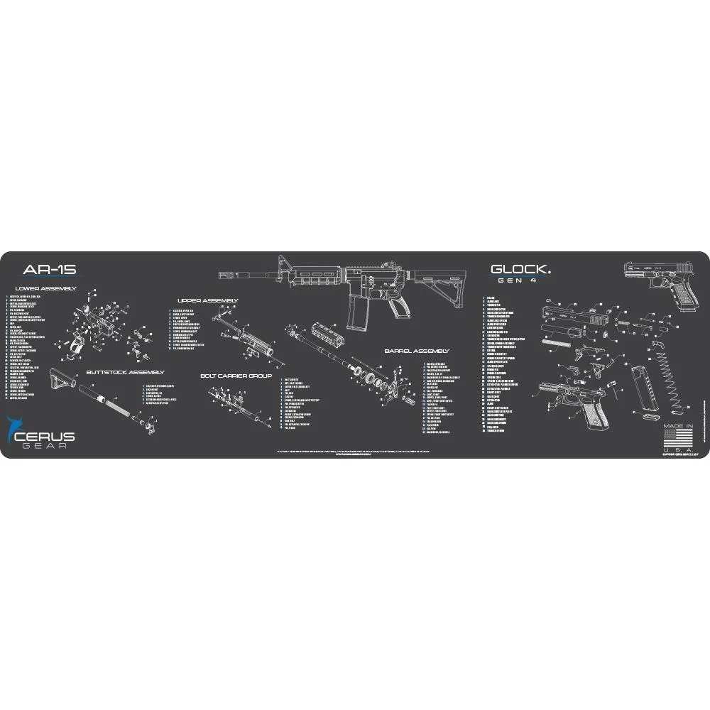 ar-15-glock-combo-schematic-promat-grey-primary Cerus Gear Magnum XXL AR-15/Glock Combo Schematic Promat, grey top view with white diagrams