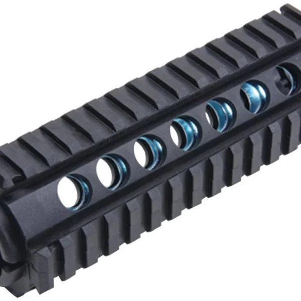 ProMag Industries AR-15 Carbine Polymer Quad Rail Hand Guard, black angled view with four rails