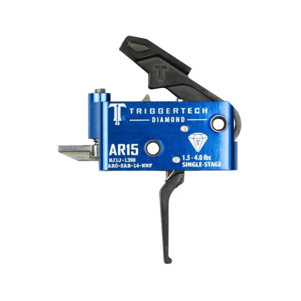TriggerTech AR15 Single-Stage Diamond Flat Trigger, black trigger in blue retail package