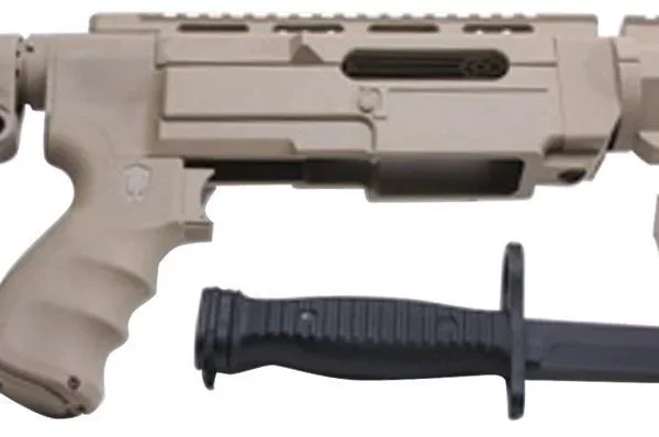 ProMag Archangel Rifle Stock 10/22 with Bayonet, tan stock kit and black bayonet, side view