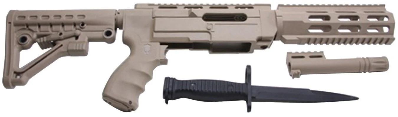 archangel-adjustable-stock-ruger-10-22-primary-1 ProMag Archangel Rifle Stock 10/22 with Bayonet, tan stock kit and black bayonet, side view