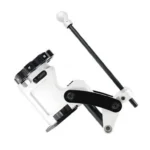 Area419 The Zero Reloading Turret Press, angled view of white press with black handle and turret head