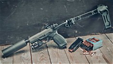 Taurus GX4 Strike Bravo 9mm pistol with attached brace and Picatinny rail