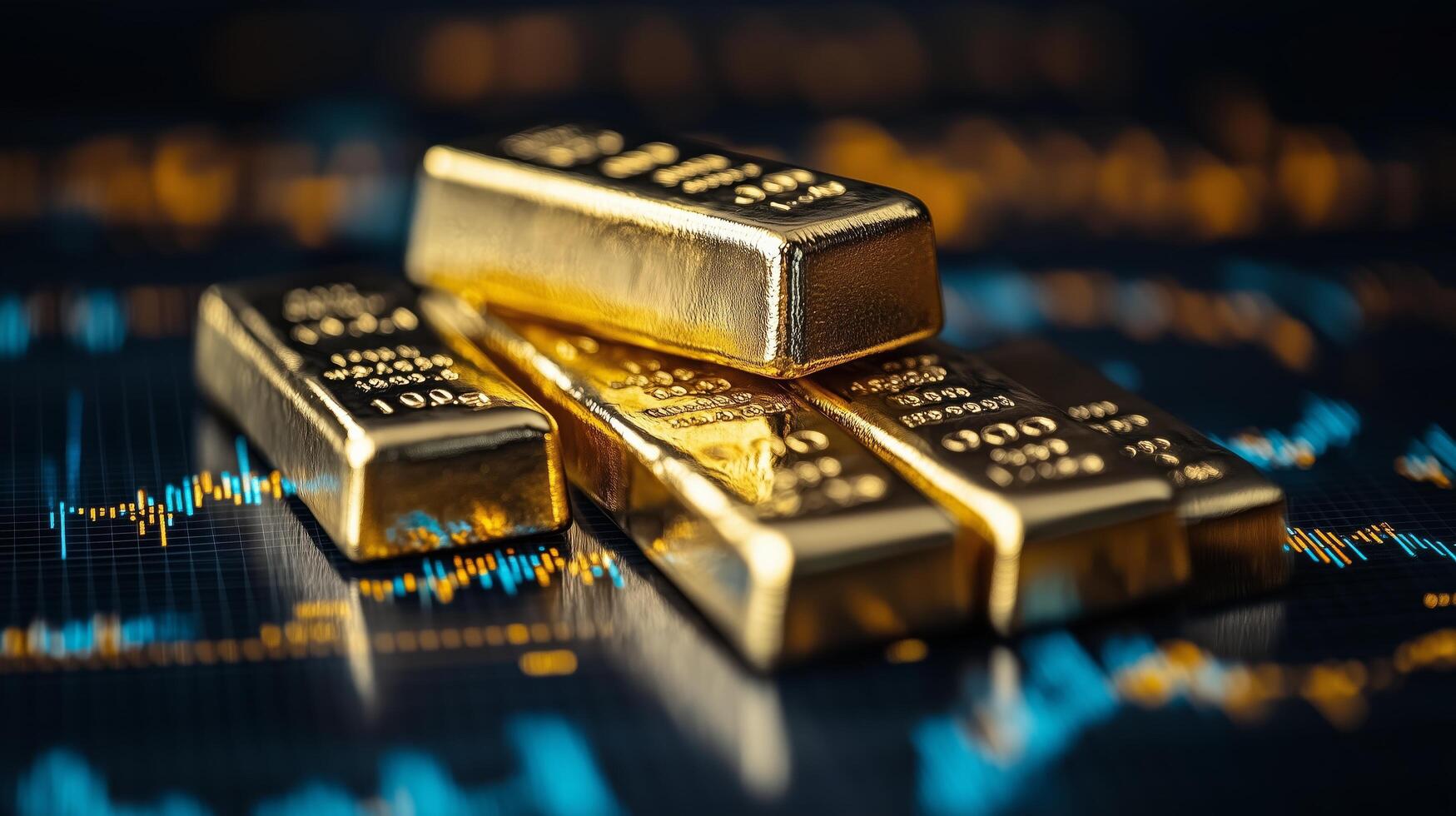 Gold bars stacked next to a financial graph showing growth