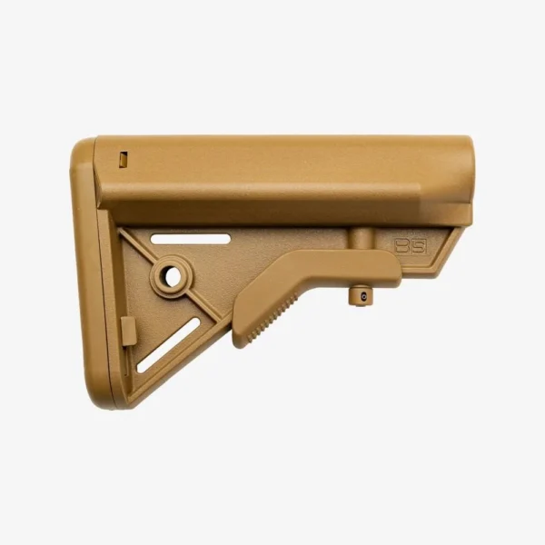 B5 Systems Bravo AR Stock, coyote brown right-side view with adjustment lever and angled brace