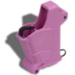 MagLULA Baby UpLULA Pistol Mag Loader, pink angled front view with black lever