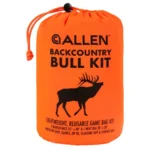 Allen Backcountry Bull Kit Game Bags in an orange drawstring sack with black elk graphic