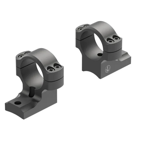 Leupold BC RM REM700, two black scope rings and bases in angled view