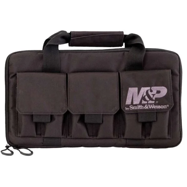 AOB Battenfeld Technologies M&P Pro Tac Handgun Case, black front view with pouches and handles