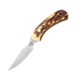 Bear & Son Ergonomic Caper Fixed Knife, right-side view with polished blade and stag-pattern handle