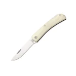 Bear & Son Locking Farmhand folding knife open with white handle and silver drop point blade