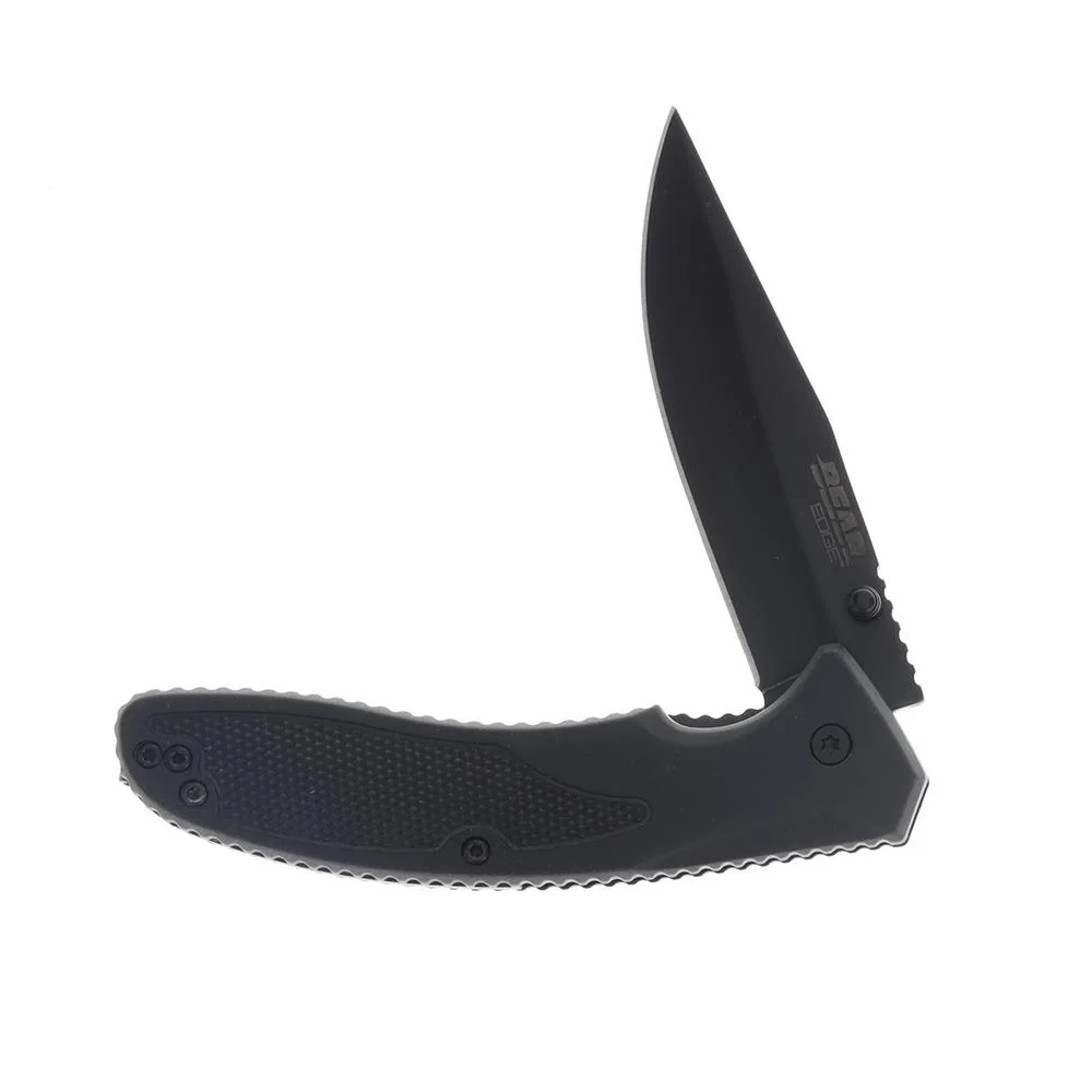 bear-son-sideliner-folding-knife-primary-1 Bear & Son Sideliner folding knife, angled side view with black clip point blade and handle