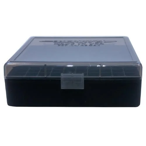 Berry's Ammo Box #007 smoke and black box, front view with translucent lid and center latch