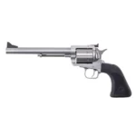 Magnum Research BFR Handgun, stainless revolver in side view with long barrel and black grip