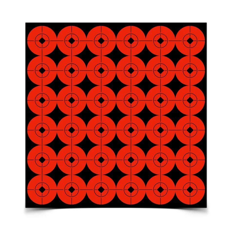birchwood-casey-1-target-spots-primary Birchwood Casey Target Spots 360-1, sheet of red circular bullseye targets