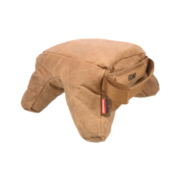 Birchwood Casey Steady-Shot Echo Bag, tan angled view with three support lobes and strap
