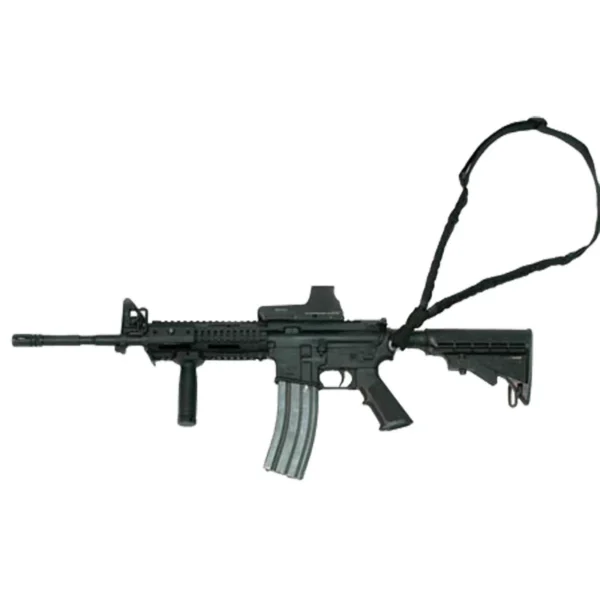 Blackhawk! Storm Single Point Sling, black loop sling shown attached to a black rifle