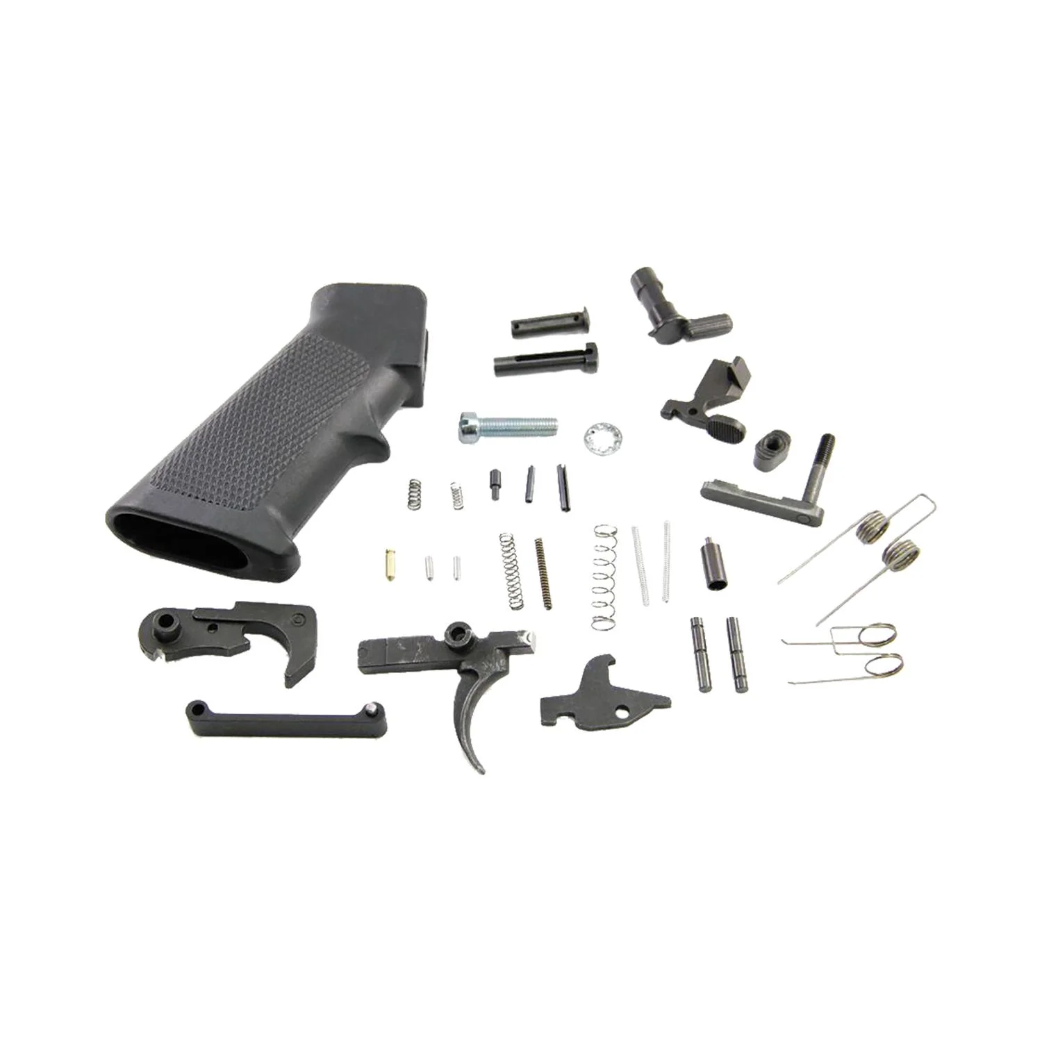 black-rain-ordnance-gi-lower-parts-kit-5-56mm-primary Black Rain Ordnance GI Lower Parts Kit with black grip, trigger and assorted small components