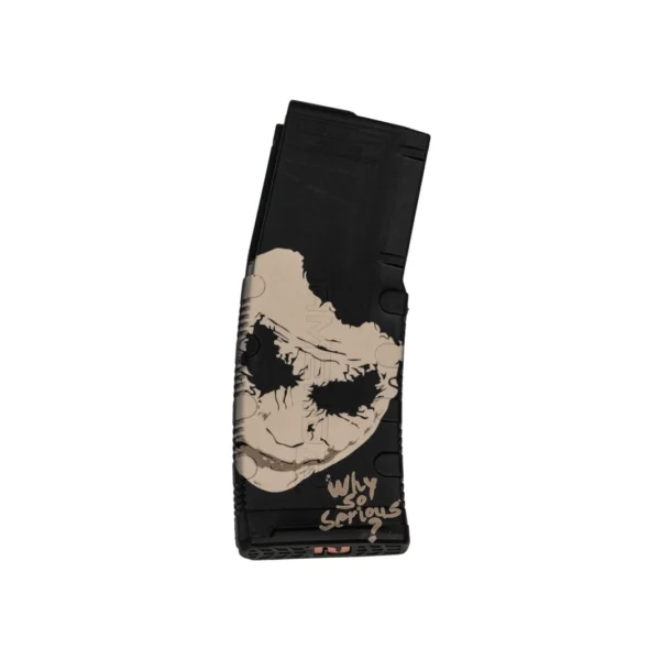 Black Rain Ordnance Joker AR Magazine black front view with large skull graphic