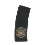 Black Rain Ordnance US Marine Corps Rifle Magazine, black front view with Marine Corps emblem