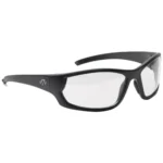 Walker's IKON Carbine black shooting glasses with clear lenses, front three-quarter view