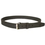 Blackhawk EDC Gun Belt - Std Buckle, dark brown leather belt with silver buckle, coiled view