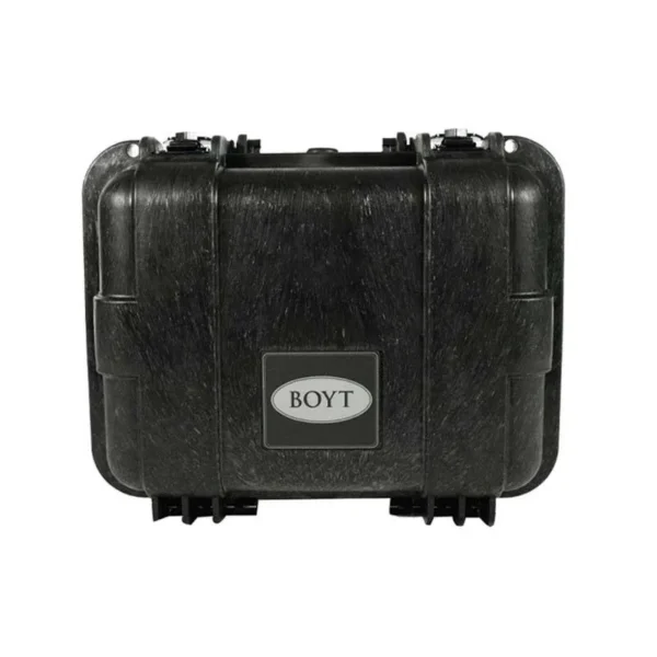 Boyt H15 Compact Double Handgun/Accessory Hard Case, black front view with handle and latches
