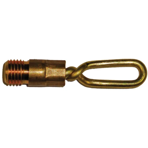 Pro-Shot Shotgun Patch Holder, brass side view with threaded end and oval loop