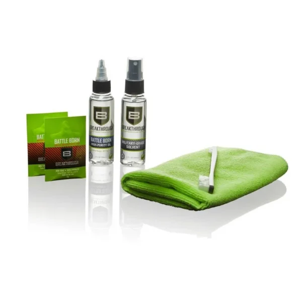 The Allen Company Inc. Breakthrough Clean Technologies 101 Basic Cleaning Kit, green cloth and bottles