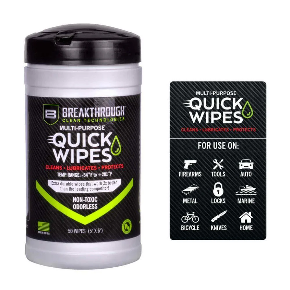 breakthrough-clean-multi-purpose-clp-quick-wipes-primary Breakthrough Clean Technologies Multi-Purpose CLP Quick Wipes, white canister and black packet