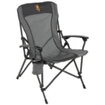 ALPS Brands Browning Fireside Gold Buckmark Chair, charcoal and grey with armrests and cupholder