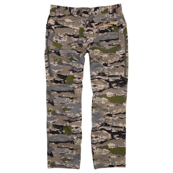 Browning Pahvant Pro Pant, front view in brown, gray and green Ovix camouflage
